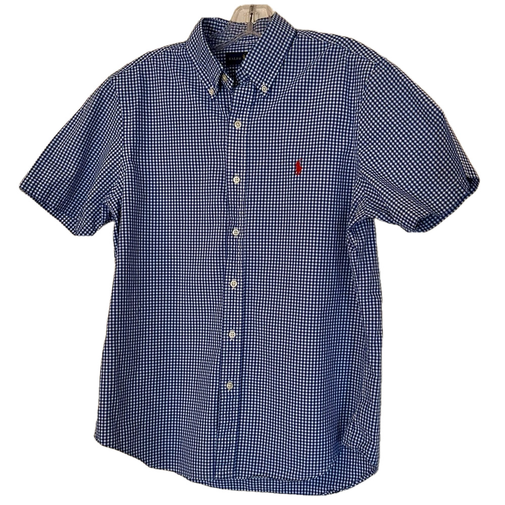 Ralph Lauren Boy’s M Blue and White Preppy 100% Cotton Gingham Checkered Shirt